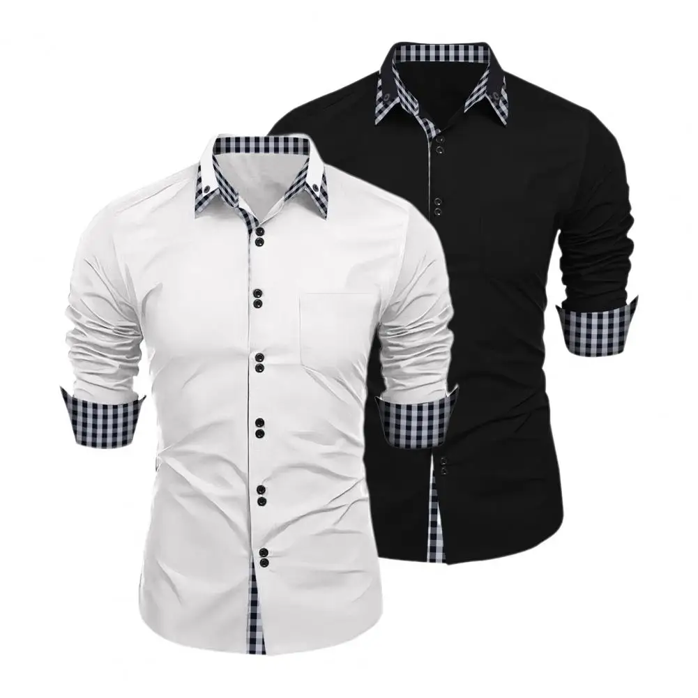 Formelles Slim Fit Shirt Slim Fit Langarmhemd Color block Plaid Print Herren Frühlings hemd Slim Fit für Streetwear