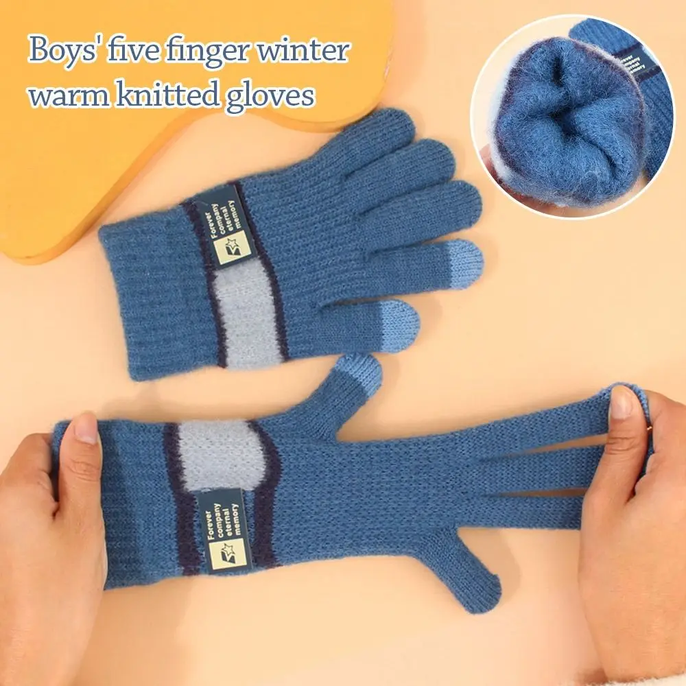 

Модные теплые зимние перчатки для детей 7-11 лет, ветрозащитные морозостойкие перчатки, эластичные вязаные перчатки с сенсорным экраном для мальчиков и девочек