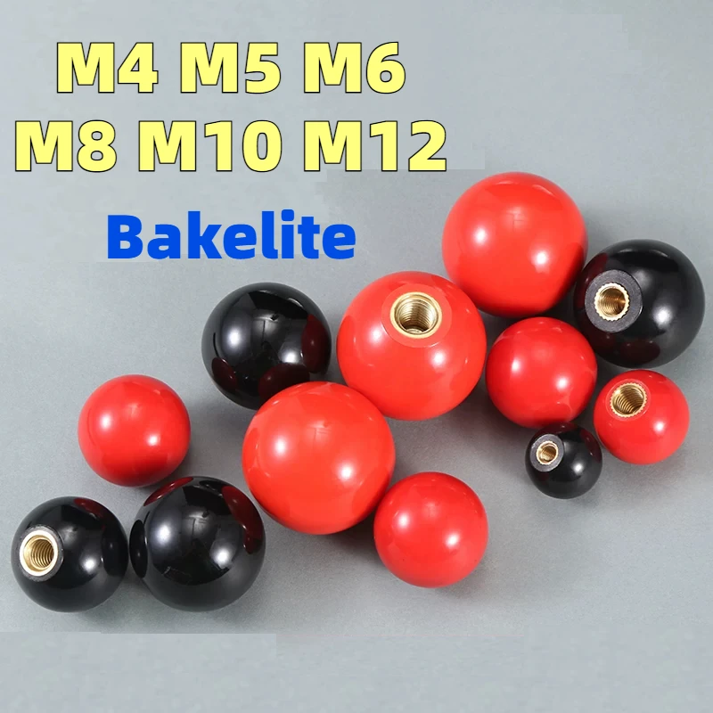 4pcs Black Red Round Ball Handle Ball Knobs Bakelite Lever Knob Grip Handles Of Furniture Or Machine Tool Replacement