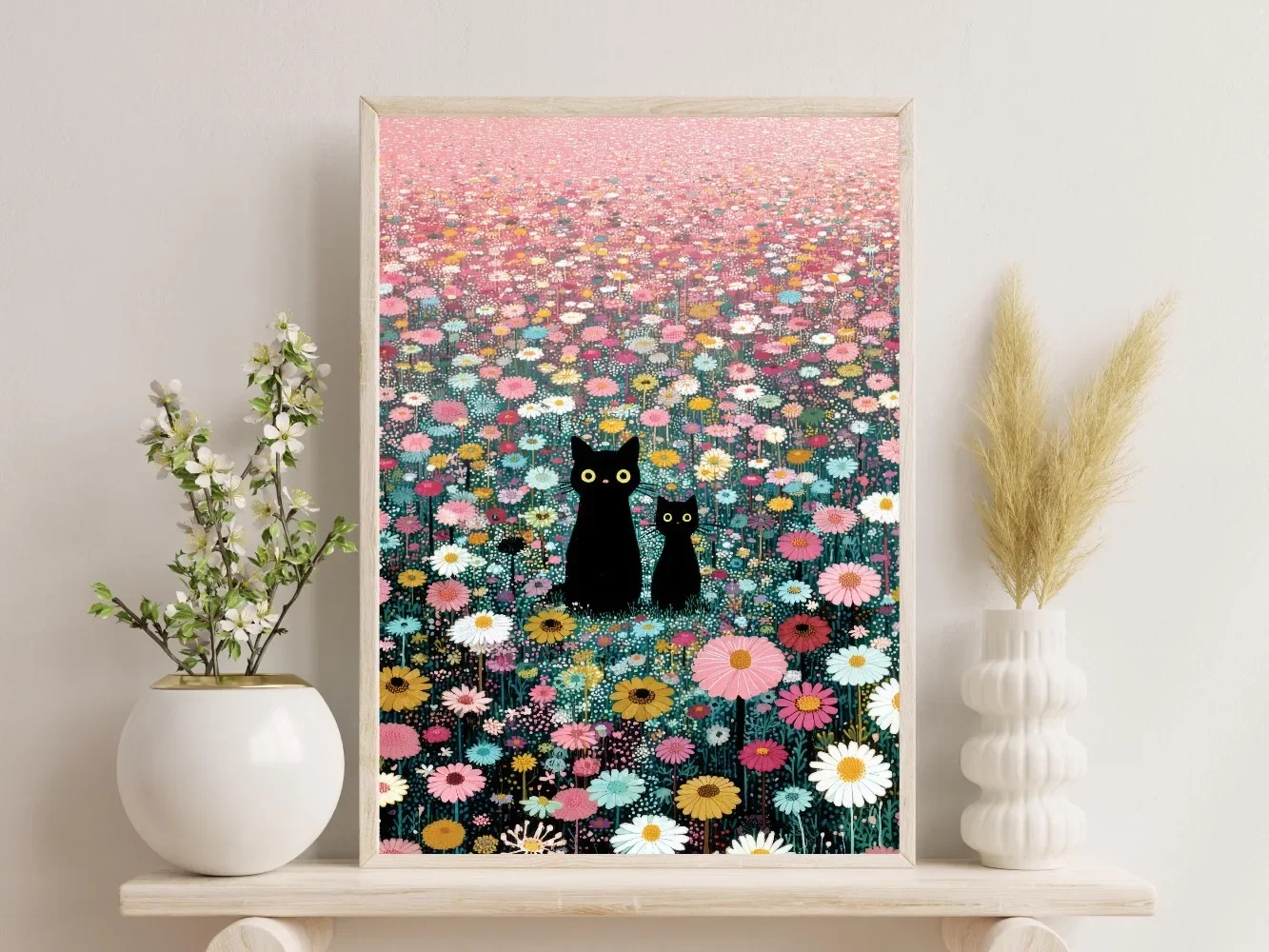 Multiple sizes 1pc frameless Canvas Painting,Black Cats Lover Art Print Canvas Posters- Matisse Inspired Floral Wall Decor Flowe