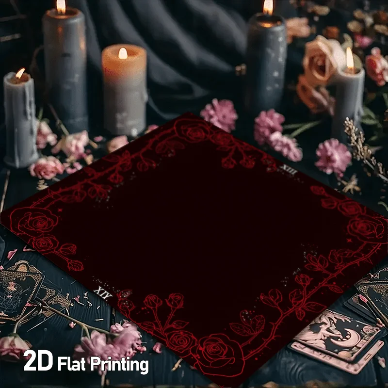 Exquisite Rose Border Tarot Altar Cloth, Dark Floral Rich‑Red Art Tablecloth, for Meditation & Divination