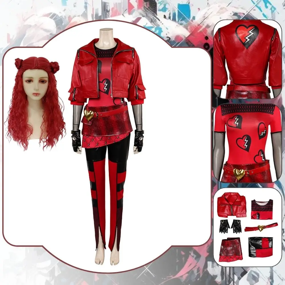 Descendants Cosplay Red Cosplay Fantasia Costume Disguise For Female Women Adult Wig Coat Halloween Carnival Party Suit