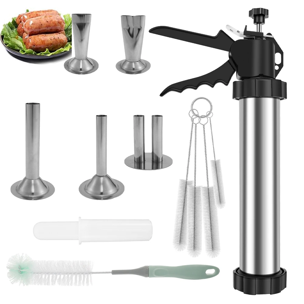 Stainless Steel Manaul Sausage Stuffer Jerky Gun Meat Syringe Home Made Homemade Sausage Tool for Home Kitchen Jerky Stuffer Kit
