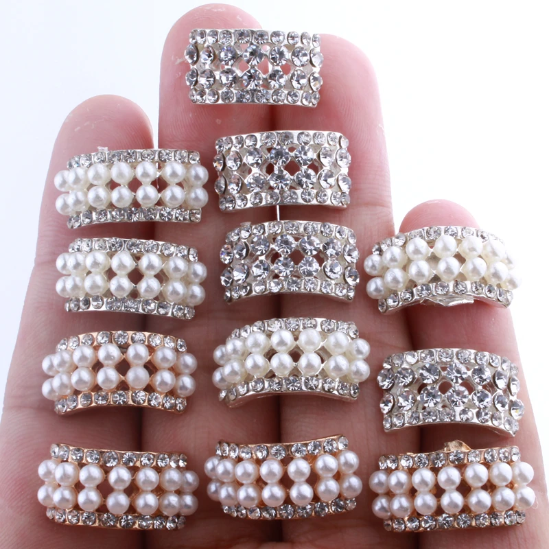 10PCS 10*20MM Chic Arch Shape Crystal Rhinestone Buttons For Wedding Embellishment Round Pearl Button Decoration