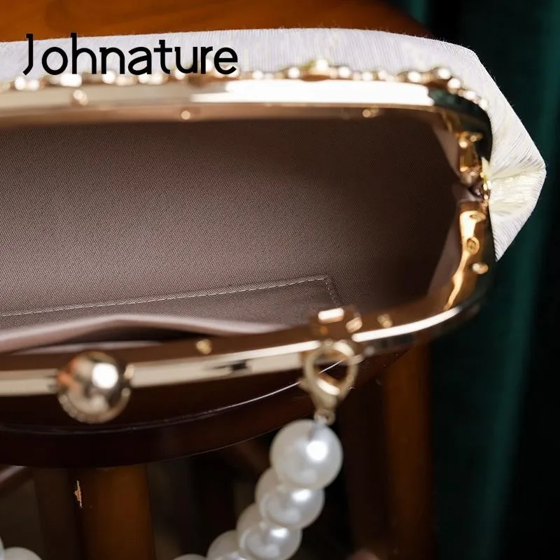 Imagem -06 - Johnature-elegante e Versátil Bolsa de Corrente para Mulheres Elegantes Bolsas de Ombro para Senhora Cheongsam Antigo Pérola Banquete Novo 2024