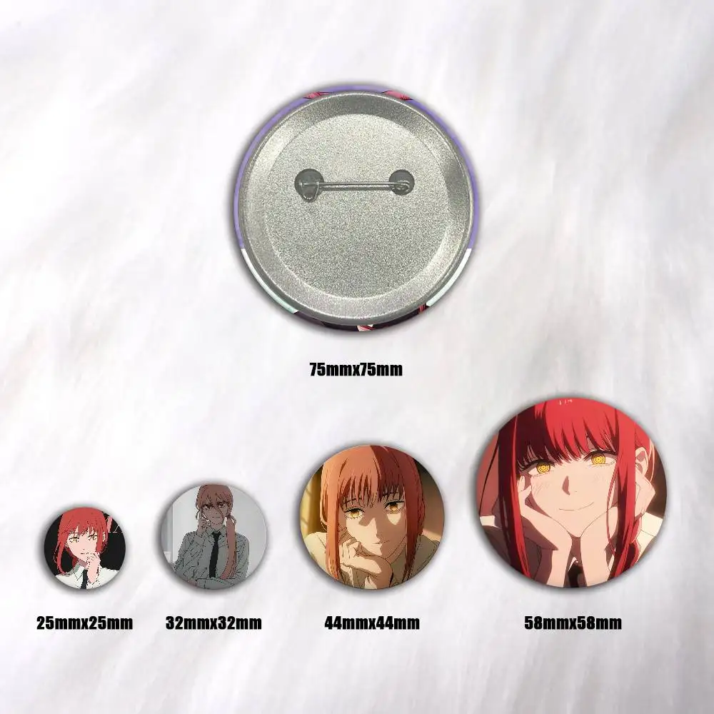 Chainsaw Man Makima 75x75 25x25 Mm Cartoon Round Brooches On Backpack Shirt Accessories Jewelry Badge Gift For Friends