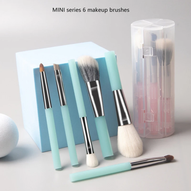 Mini 6pcs Makeup Brush Set With Storage Bucket Makeup Tool Soft Powder Brush Eye Shadow Lip Portable Halo Dye Brush Travel