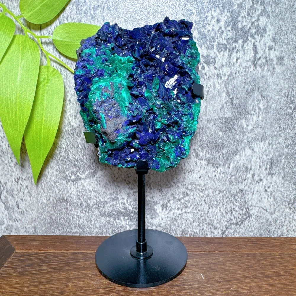 High-Quality Natural Azurite Malachite Geode Crystal Mineral Specimen Reiki Healing Stone Collectible Spiritual Product +Stand