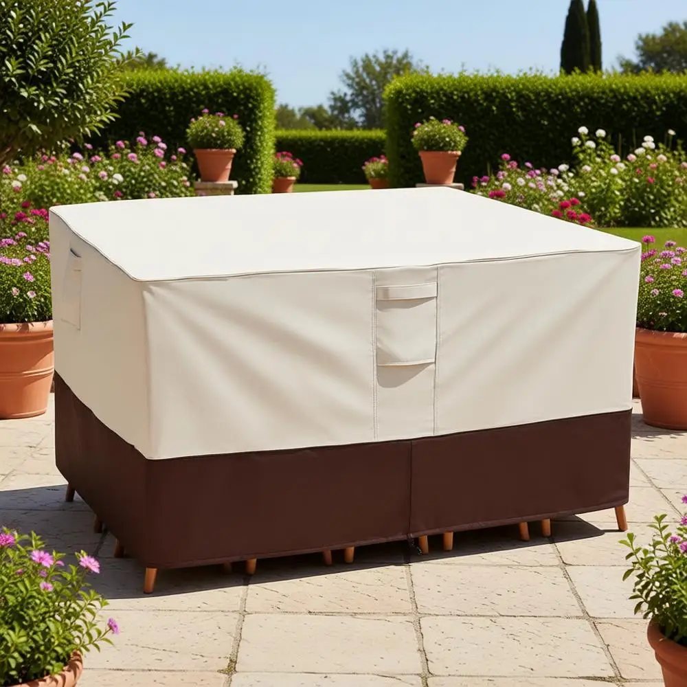 

Padded Handle Outdoor Patio Furniture Set Cover, Square Dining Table and Chairs Cover