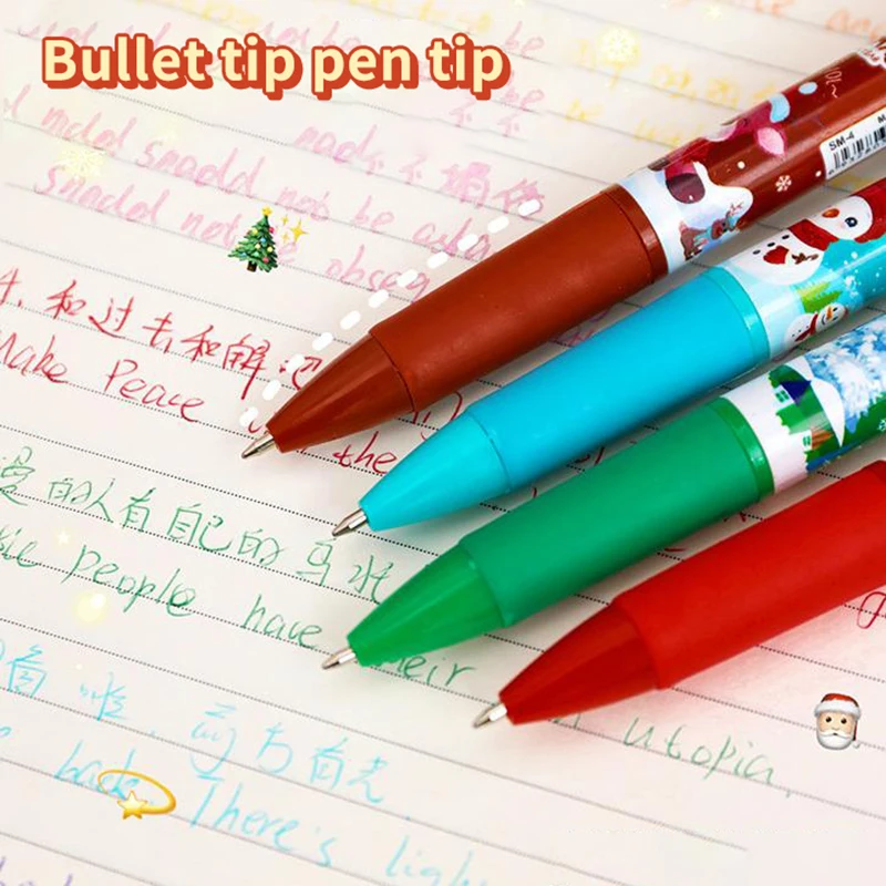 Creative 4-Colors Ballpoint Pen Cartoon Christmas Series Pens Cute Santa Claus Pressing Neutral Pens Children Prizes Gifts