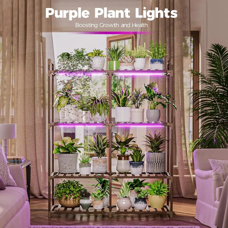 Plant Stand with Grow Lights for Indoor Plants Wood Plant Shelf 4 Tier Large Flower Stand for Mutiple Plant Holder Rack