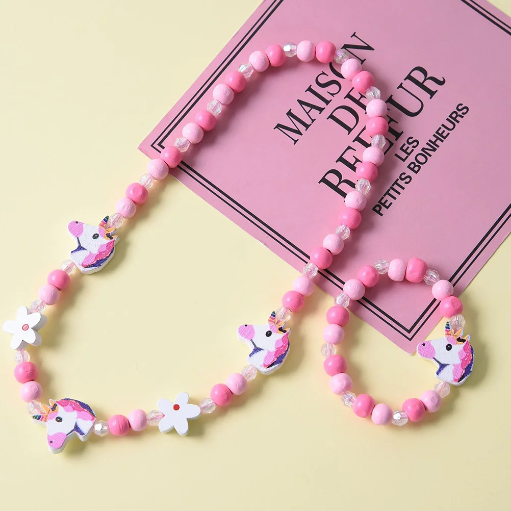 2 unids/set de collar de cuentas de plástico y madera de colores, pulsera para niños, colgante de unicornio, joyería, regalo, accesorios de vestir para fiesta