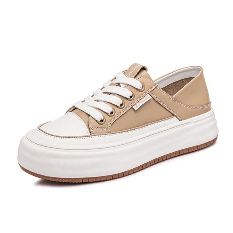 Autumn 4cm Genuine Leather Rubber Ergonomic Autumn Soft Flats Leisure Loafer Vulcanize Ethnic Woman Comfy Chunky Sneaker Shoes
