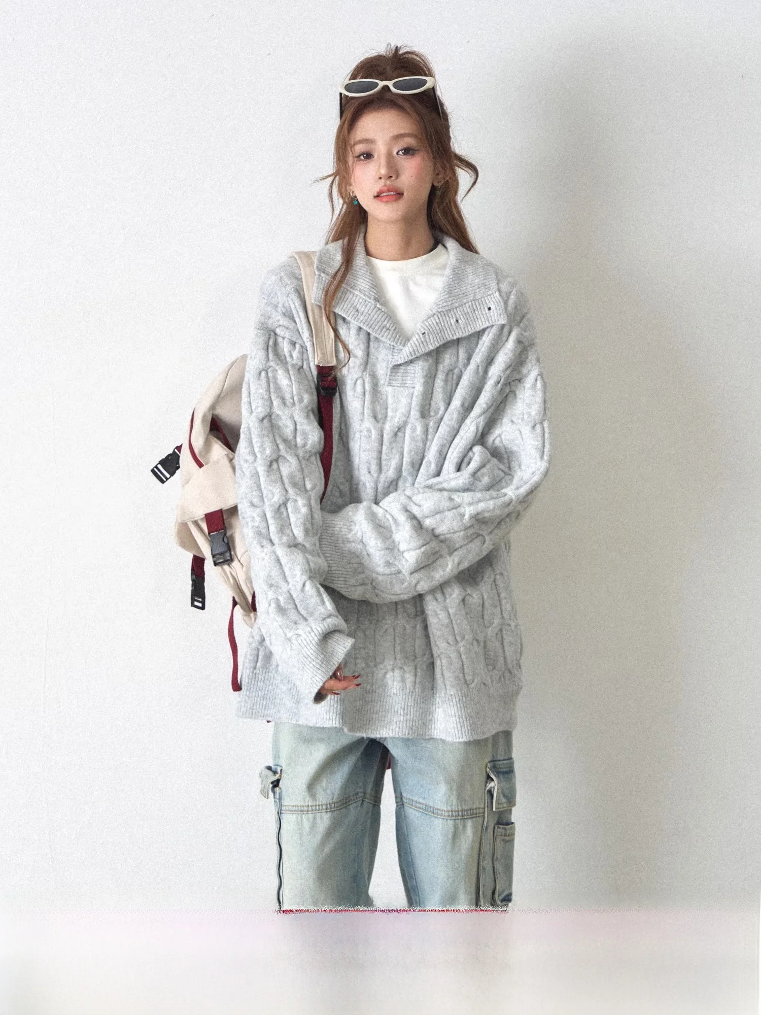 

Корейский шерстяной свитер Lazy Twist Ne Thiened для женщин, осень-зима, вязаный топ, повседневный свободный крой, чистый цвет