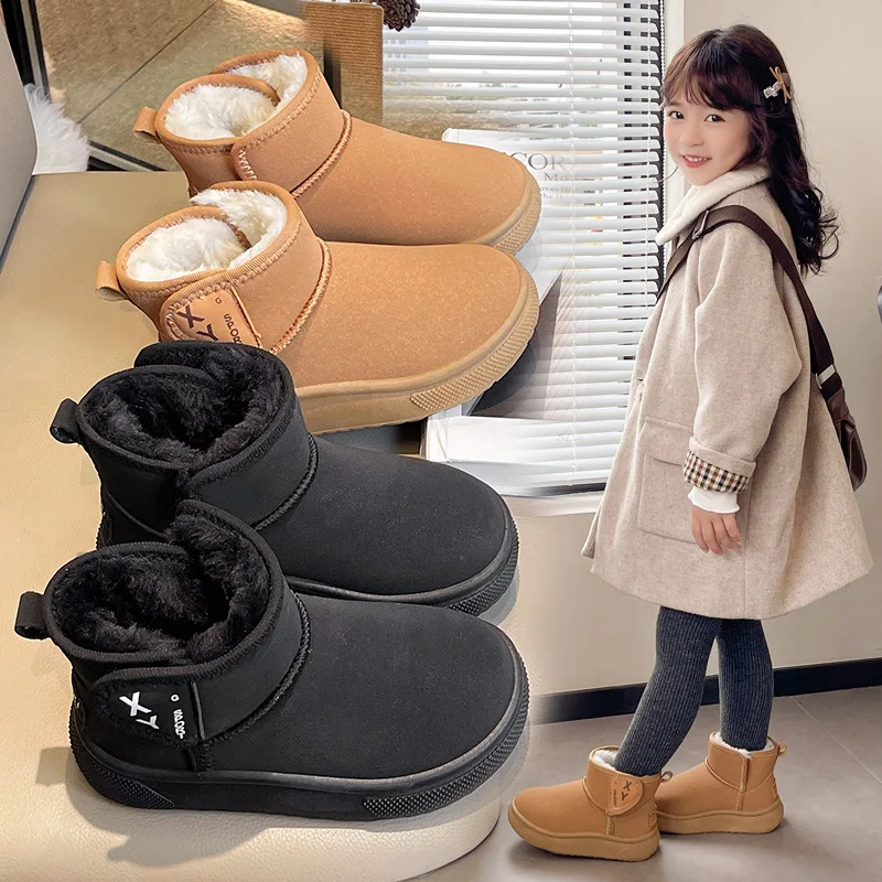 

2025 Thickened Fleece Children Snow Boots Soft Bottom Cotton Boots Baby Boys Girls Winter Warm Booties Comfortable Toddler Shoes