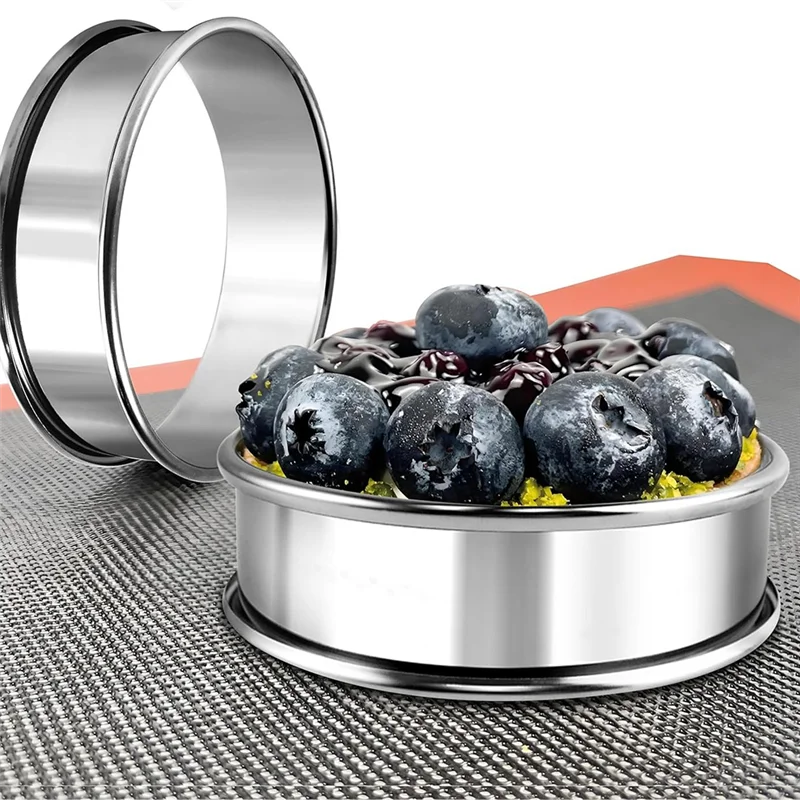 

D9-8PCS English Muffin Rings 8/10CM Stainless Steel Crumpet Tart Rings - Double Rolled Round Pastry Ring Molds For Baking