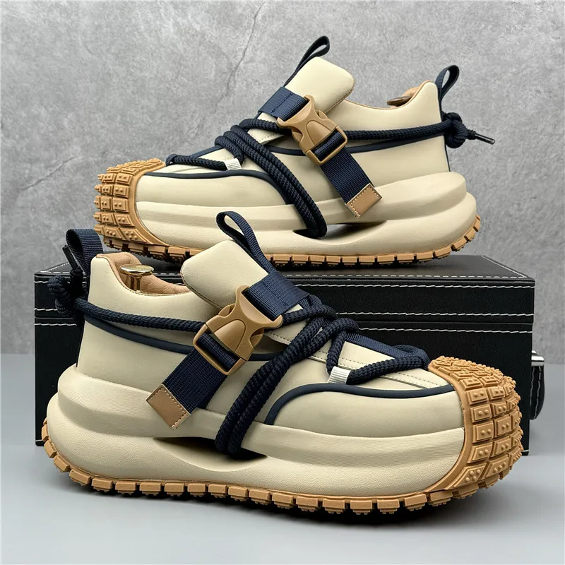 Luxury New Designer Fashion Men's Vintage Lace Up Thick Bottom Shoes Causal Flats Moccasins Male Hip-hop Sports Walking Sneakers