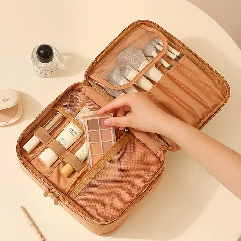 Double Layered Toilet Beauty Tool Storage Bag with Divider Portable Oxford Cloth Fashion Outward Handbags Women's Makeup Bag