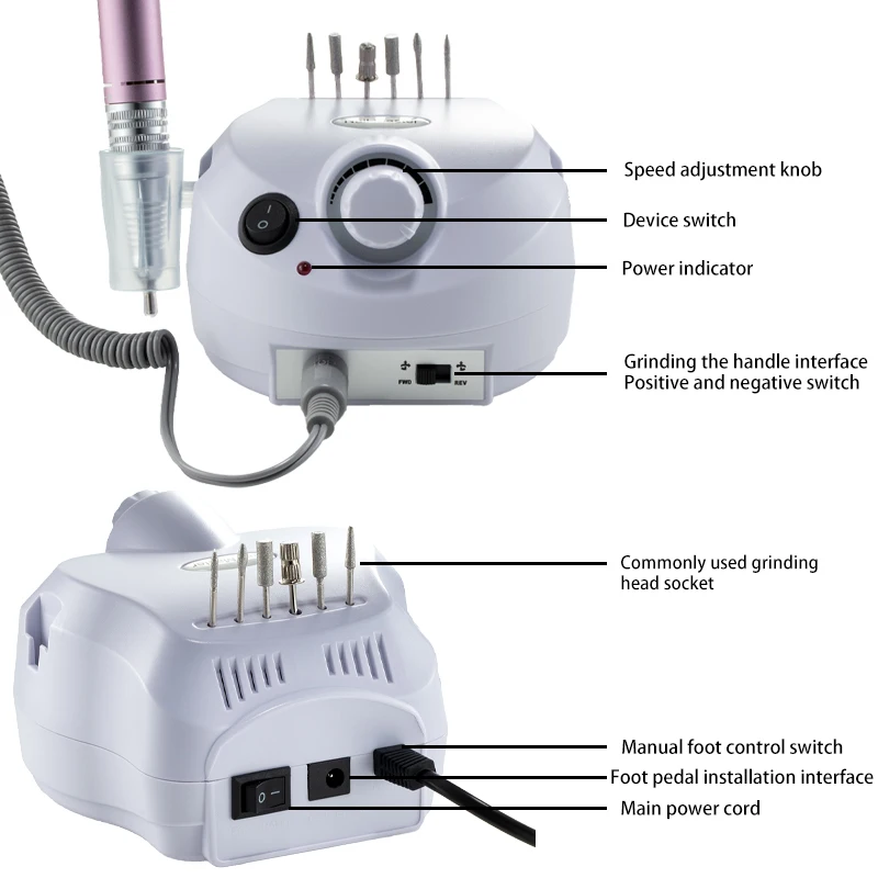 Broca elétrica para unhas 35000RPM – Kit Efile para acrílico, gel, pó de imersão – Ferramenta de manicure e pedicure para uso doméstico e em salão de beleza