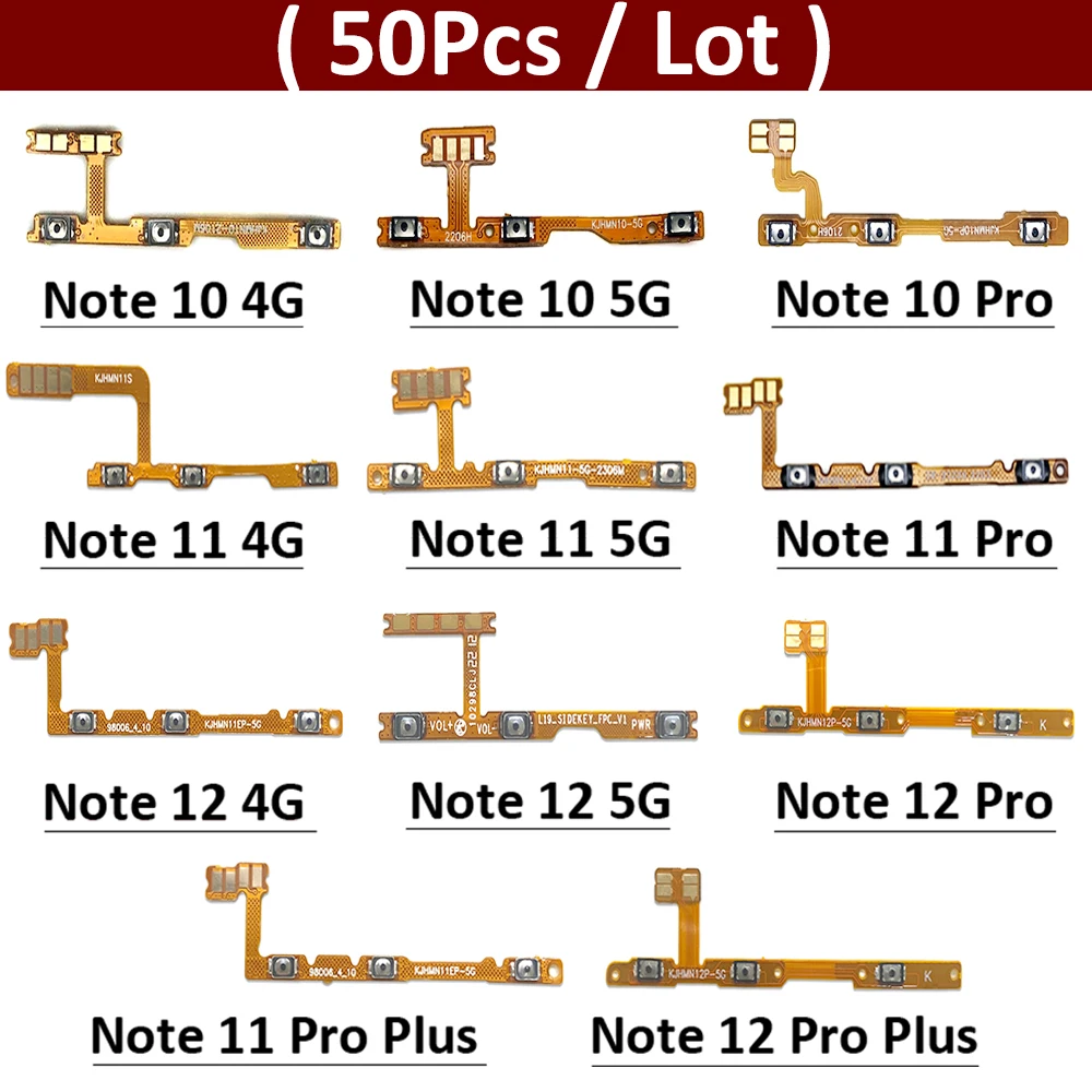 

50Pcs, Power On Off Volume Key Button Flex Cable For Xiaomi Redmi Note 10 10s 11 11s 12 12s Pro Plus 4G 5G