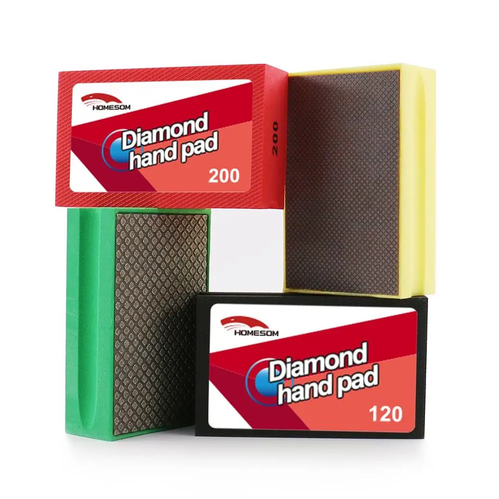 Diamond Hand Polishing Pads Foam Back Sanding Blocks Ceramics Glass Tile Concrete Stone Marble Granite 4pcs Grit 60 120 200 400