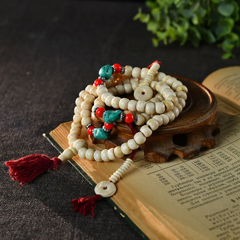 

Tibetan Yak Bone Bracelet 108 Buddhist Prayer Beads Necklace