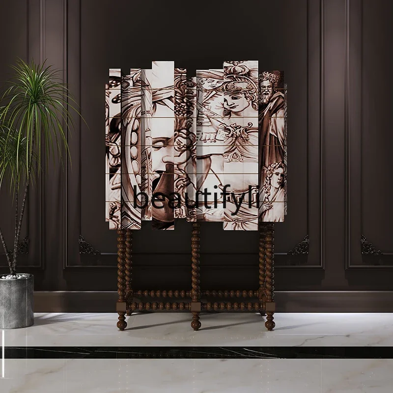 Italian light luxury display wine cabinet art painting storage decoration high cabinet living room wall solid wood side cabinet
