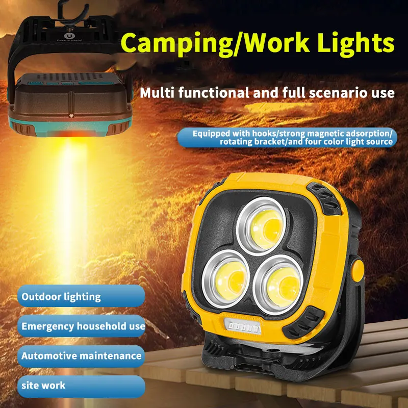 

Portable LED Spotlight Lantern Strong Light Flashlight Outdoor Camping Fishing Emergency Rechargeable Magnetic Work Lamp W891