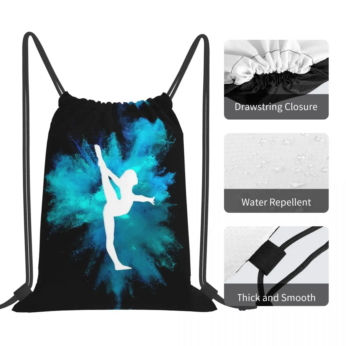 Gymnast Silhouette - Blue Explosion Backpacks Drawstring Bags Drawstring Bundle Pocket Sports Bag Book Bags For Travel Students