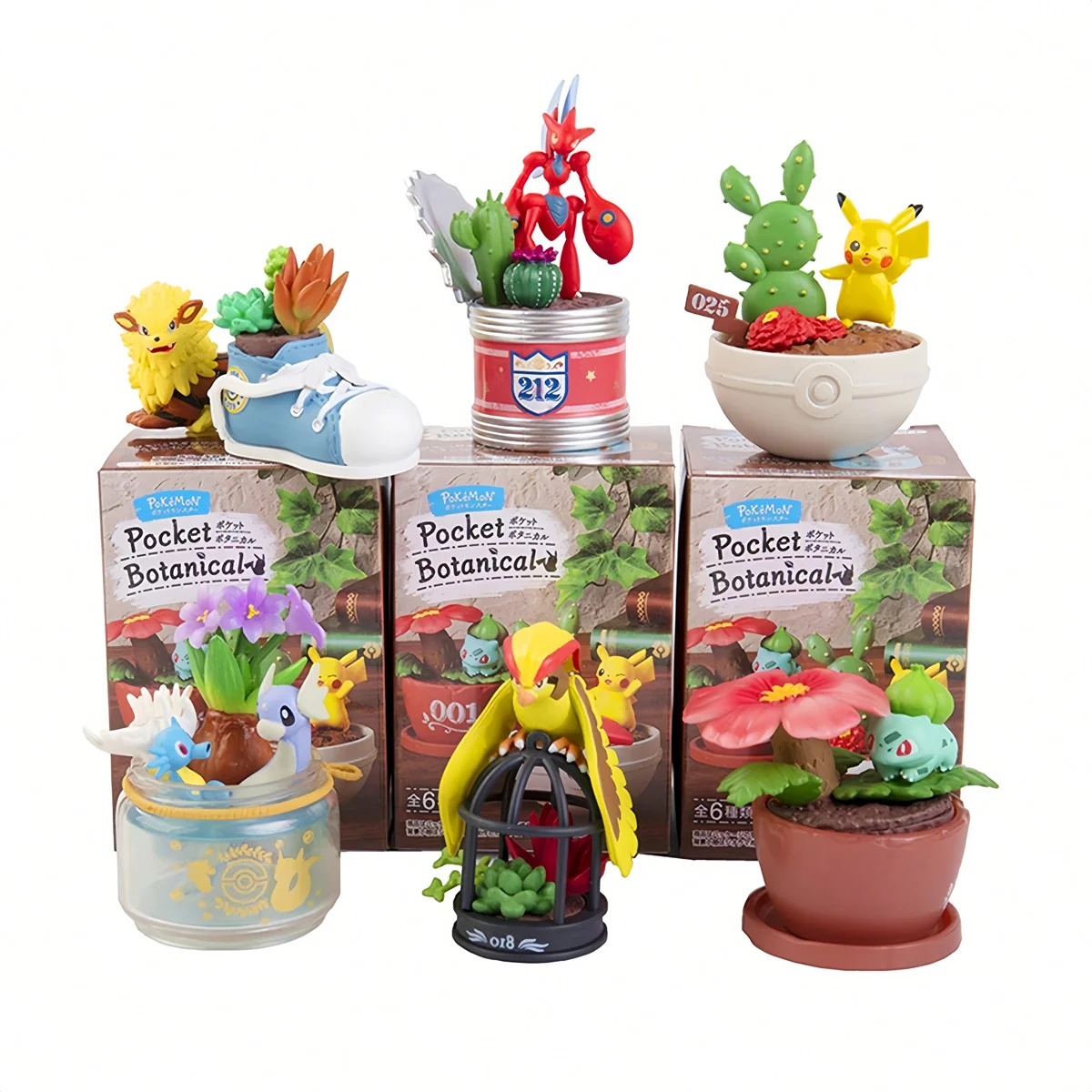 6Pcs/Set Pokemon Pocket Botanical Toys Pikachu Bulbasaur Growlithe Pidgeotto Dratini Cartoon Anime Figure Model Dolls Toy Gift