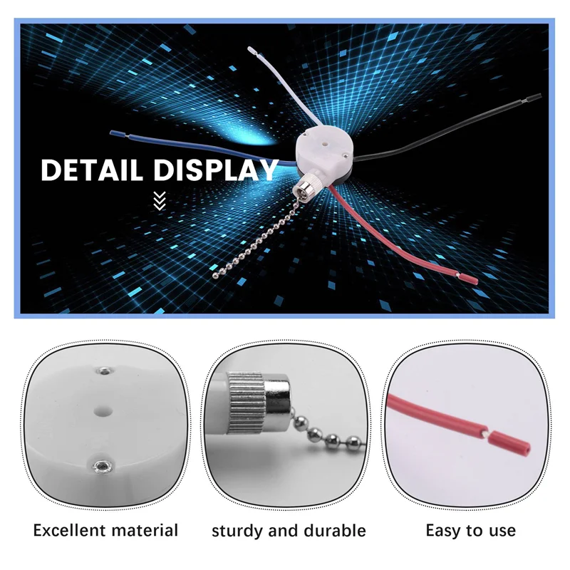 Most-Ceiling Fan Switch Kit 3 Speed 4 Wire, Fan Switch Zipper Speed Control Switch, ZE-208S Pull Wire Switch With Rope