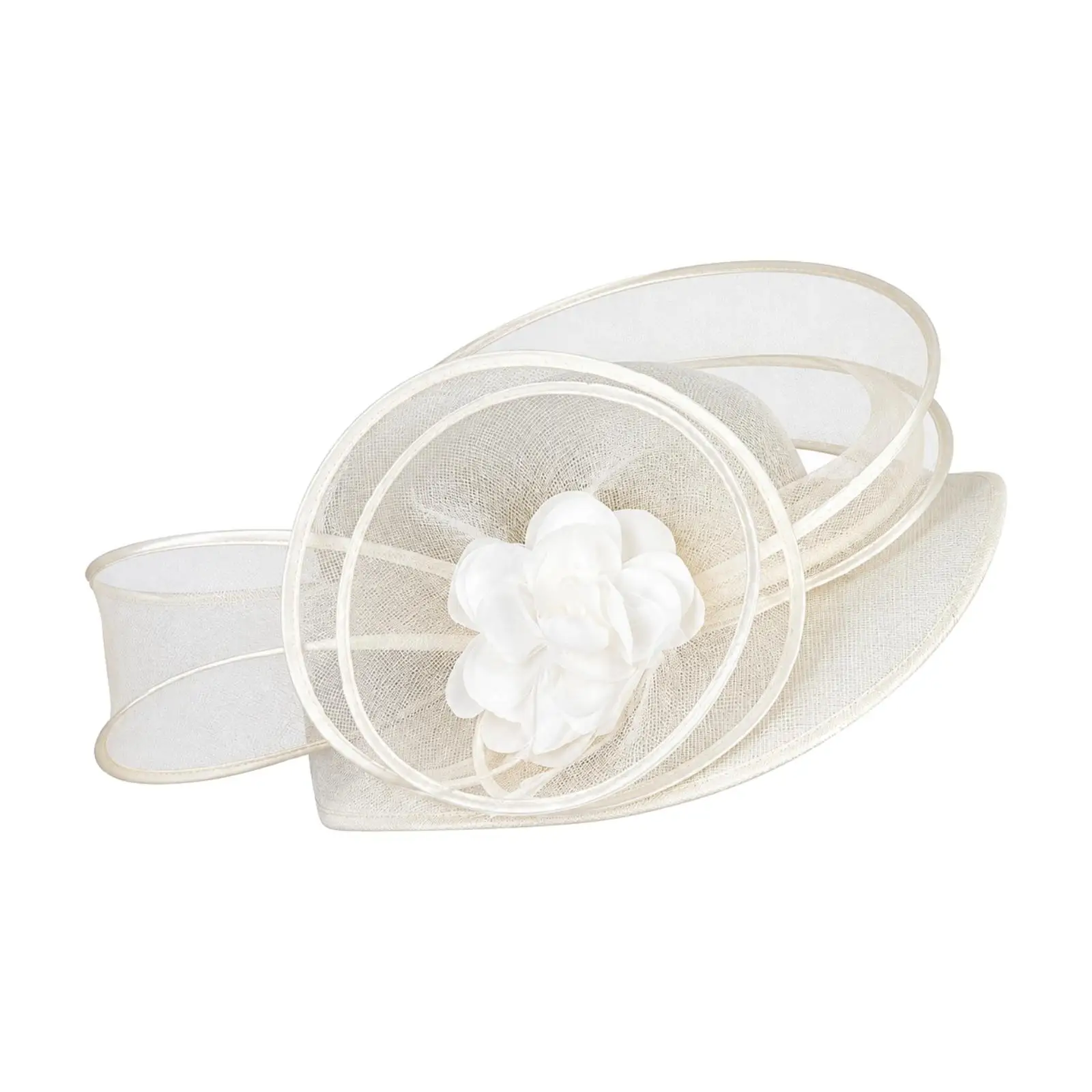 Chic Women Wedding Hat Fascinator for Church Ceremony Tea Party Derby with Dimensional Cloth Flower and Mesh Body