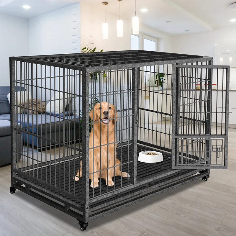 Heavy Duty Dog Crate Metal Dog Crate Cages Kennel with Wheels and Removable Tray Indoor Dog Kennel for Small Medium Large Dogs