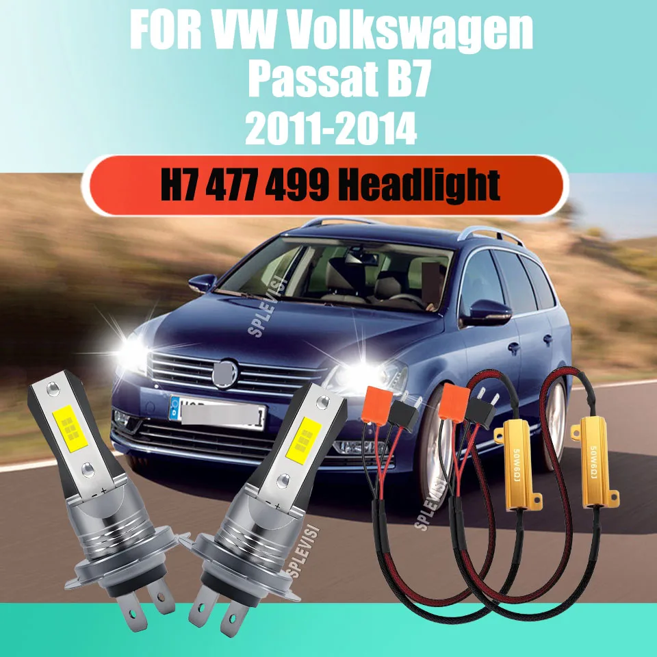 2Pcs 477 499 CANbus Headlight Kit - 45W Output - 6000K Pure White-Crystal Clear Visibility For VW Passat B7 2011 2012 2013 2014