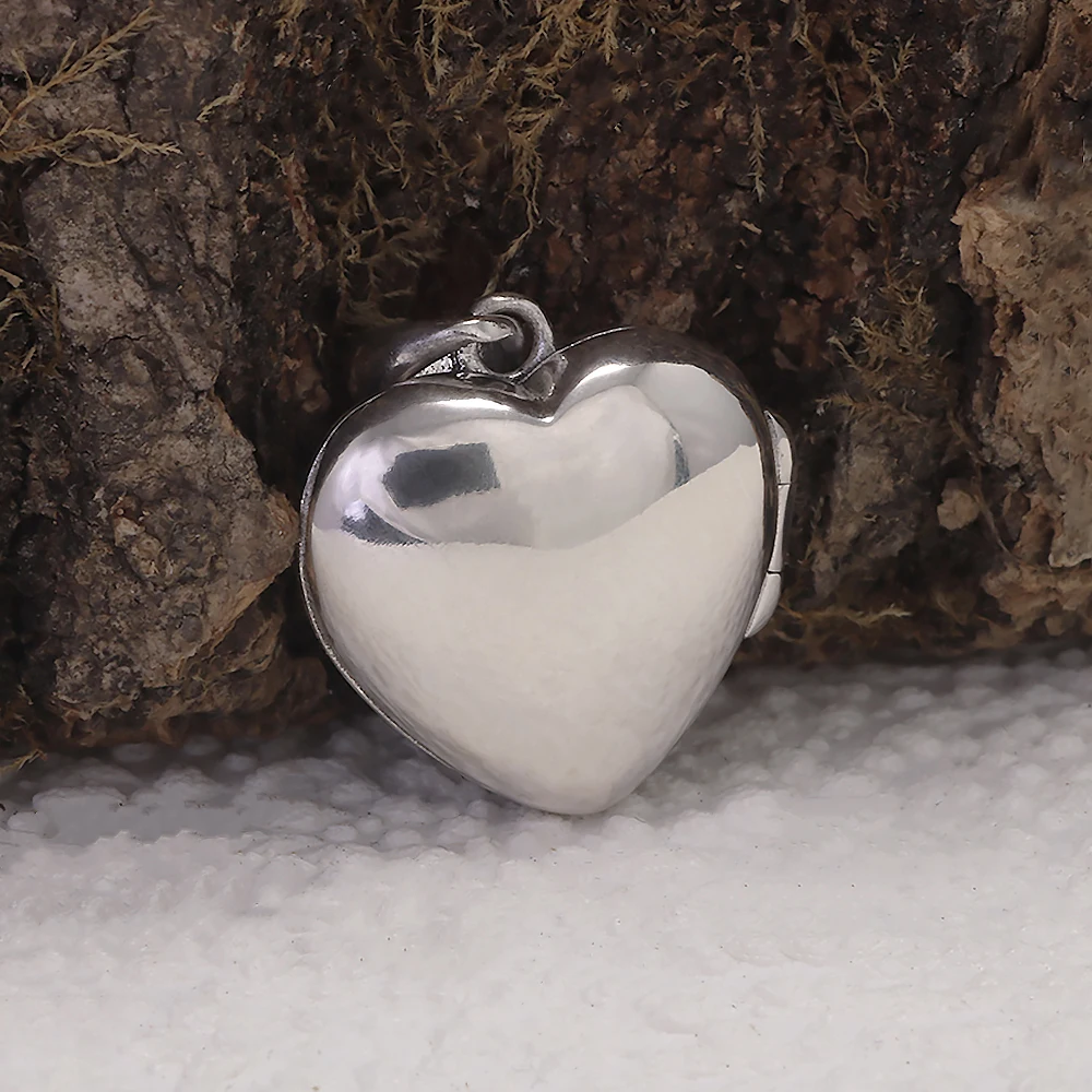 925 Sterling Silver Openable Locket Love Heart Pendant Necklace with Back Onyx Sunflower Engraved Photo Frame Vintage Jewelry view 4