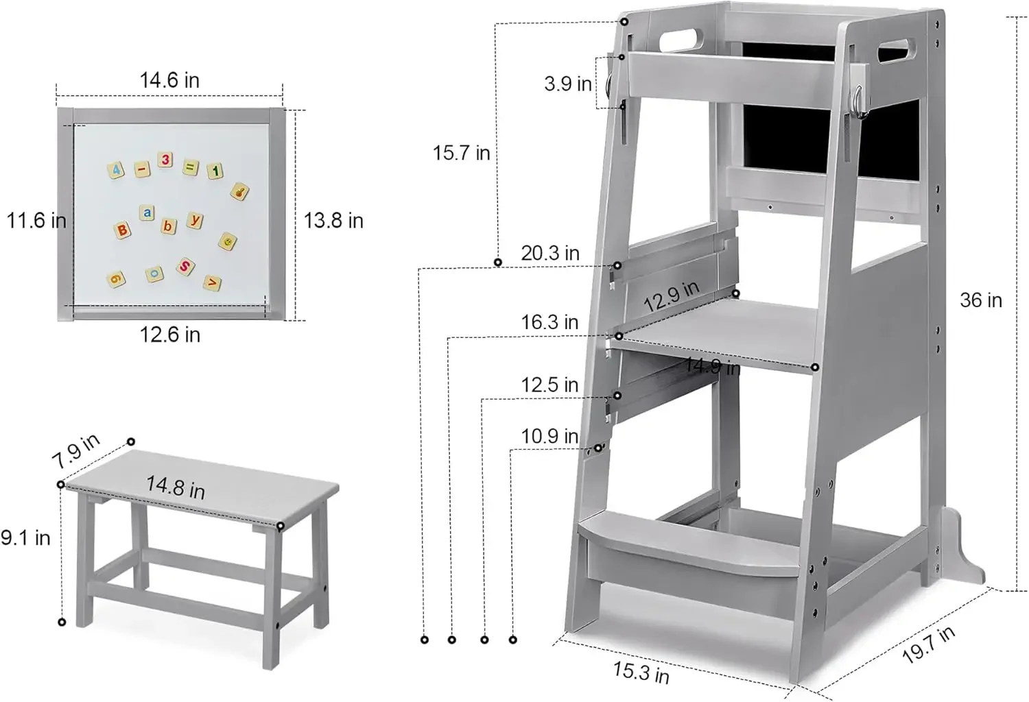 Bamboo Kids Step Stool Toddler Kitchen Learning Standing Tower Stool Helper 3 Adjustable Height for Bathroom & Kitchen Counter w