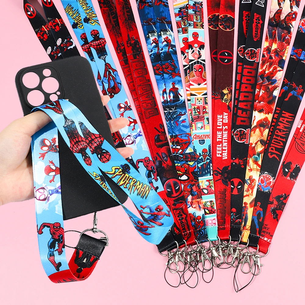 10 قطع من حبل الهاتف المحمول ديزني مارفل سبايدر مان ديدبول يستخدم لبطاقة الهوية وصالة الألعاب الرياضية وشارة USB ومفتاح السيارة وقلادة كرتونية
