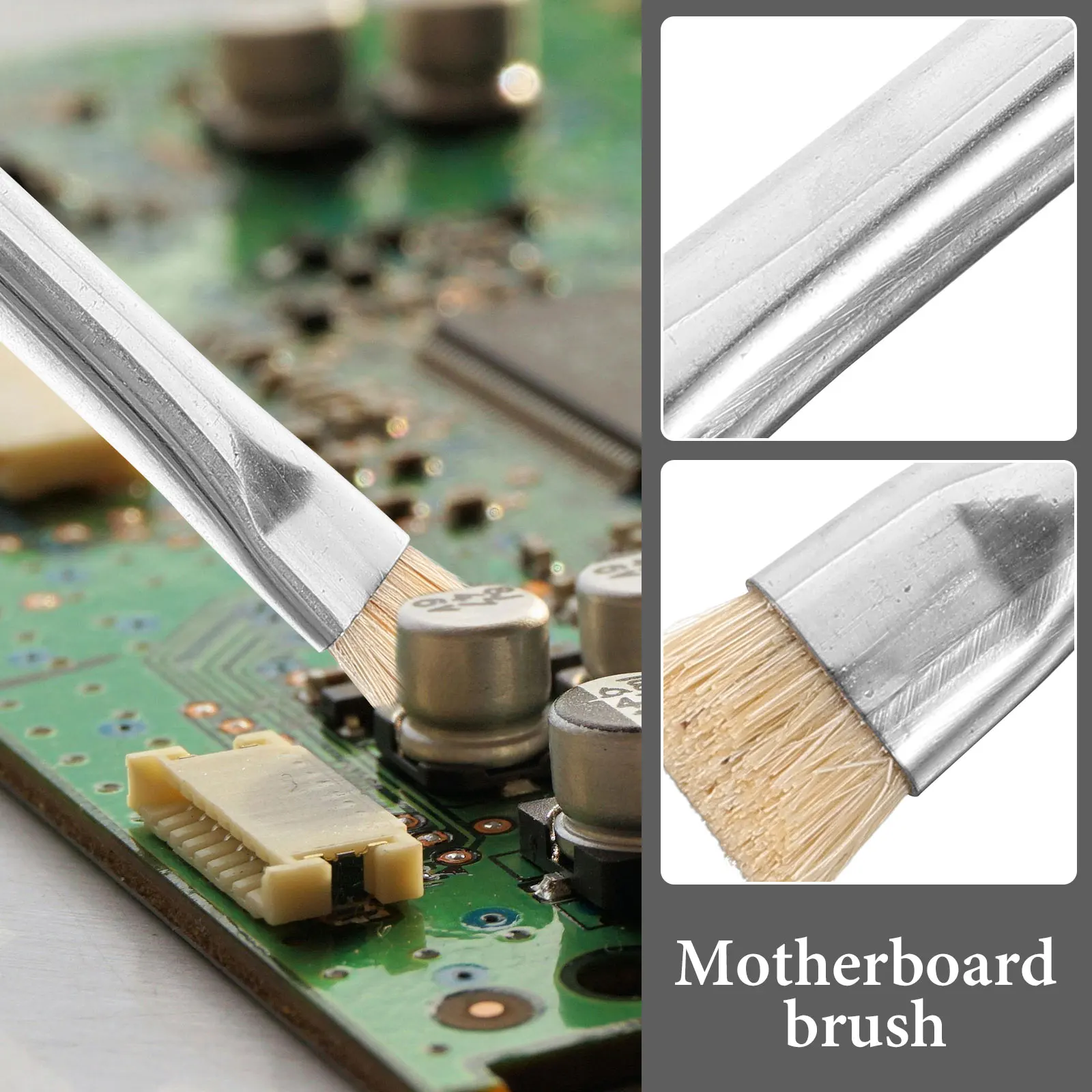 

Double-headed Hard Bristle Brush Anti-static Cleaning Brushes Heads Gaps Cell Phone Stainless Steel Electronic Travel