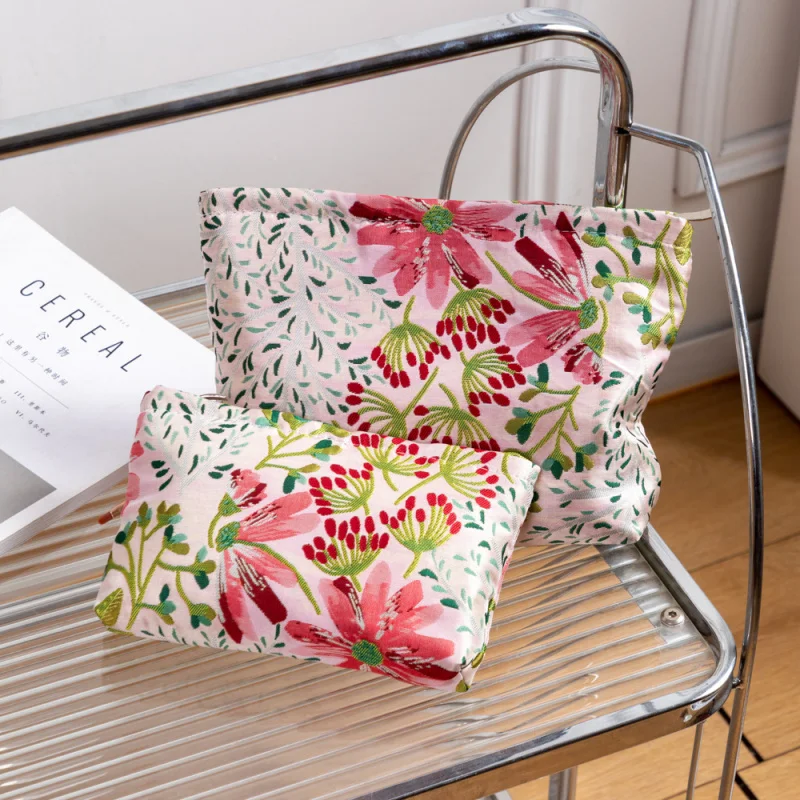 3Pcs/Set Vintage Floral Makeup Bag Travel Cosmetic Organizer Women Large Capacity Skincare Pouch Portable Wash Toiletry Bag