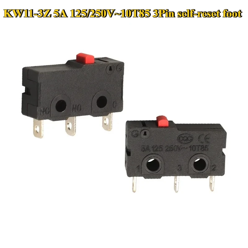 5/10/30/50/100Pcs/lot KW11-3Z Small Micro Limit Switch Mechanical Stroke 5A 125/250V~10T85 3Pin Self-Reset Foot