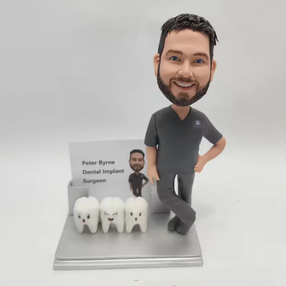 Custom Bobblehead Dentist  with Card Holder: Handmade Clay Cake Topper Gift,Anniversary,christmas,Valentine's Day gift