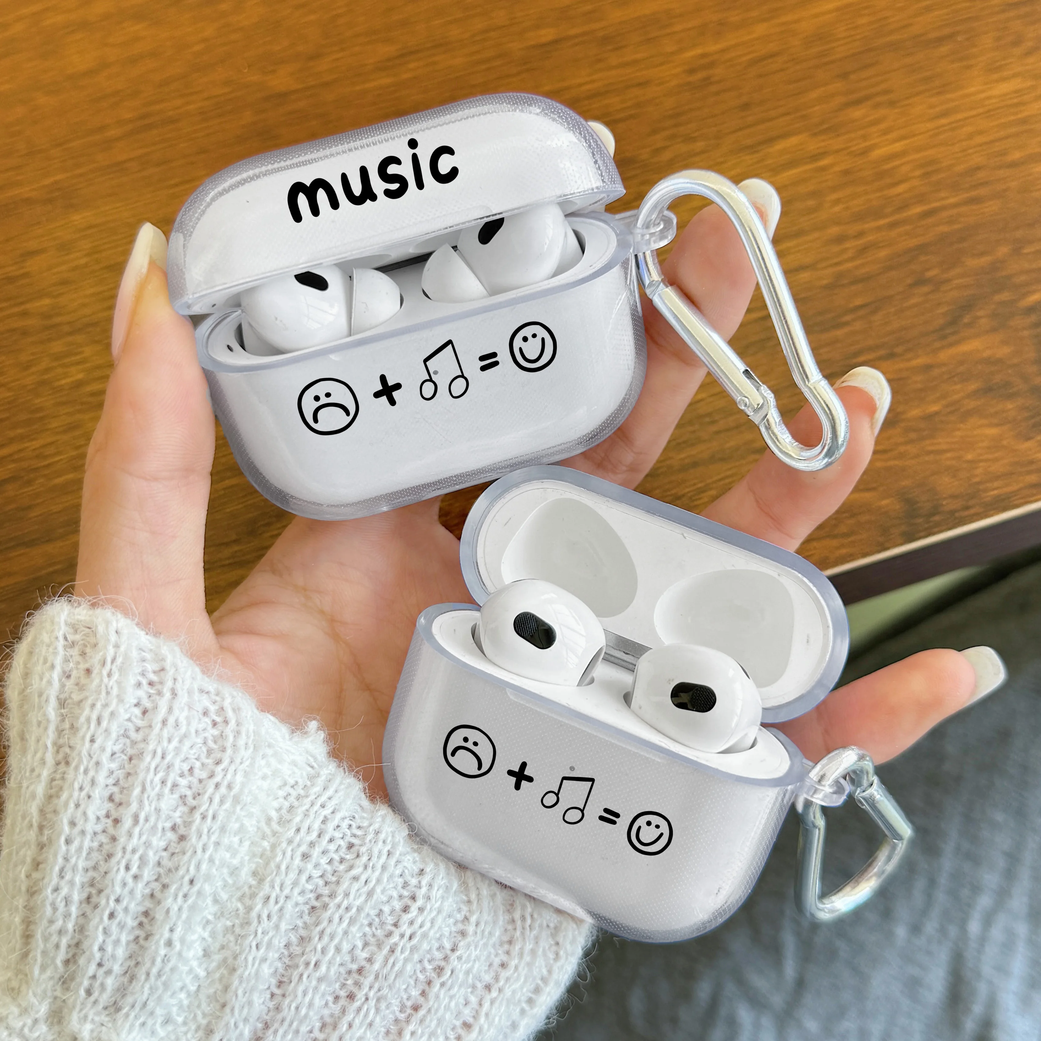 Creative Music Face Graffiti TPU For Airpods 3/4 Earphone Protective Cover For Airpods Pro/Pro2 With Keychain Protector Cover