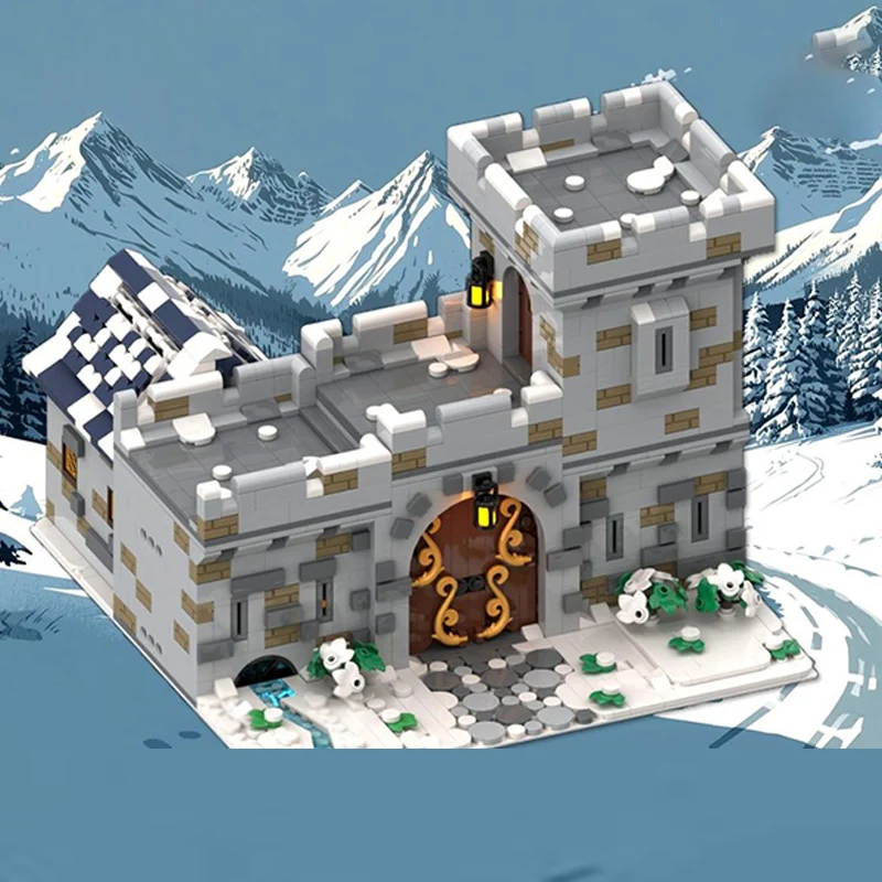 Medieval Castle Model MOC Building Bricks Winter Snow Mountain Castle Modular Technology Children Holiday Gift Assemble Toy Suit