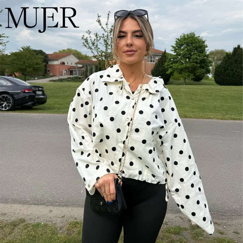 Chaquetas Bomber de Mujer con Estampado de Puntos, Chaquetas Casuales con Botones para Mujer, Abrigo de Verano para Mujer, Chaquetas de Manga Larga para Mujer