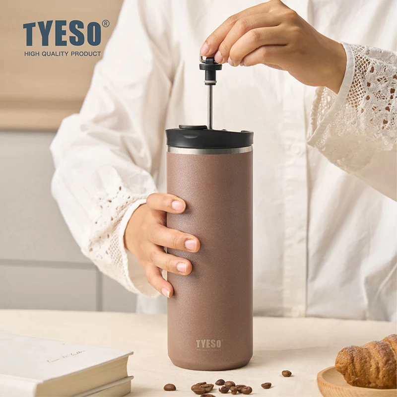 TYESO/SearchPean French Press CoffeeMug Press Tumbler Bottle Cooler Vacuum Insulated Coffee Cup Stainless Steel BPA Free Outdoor