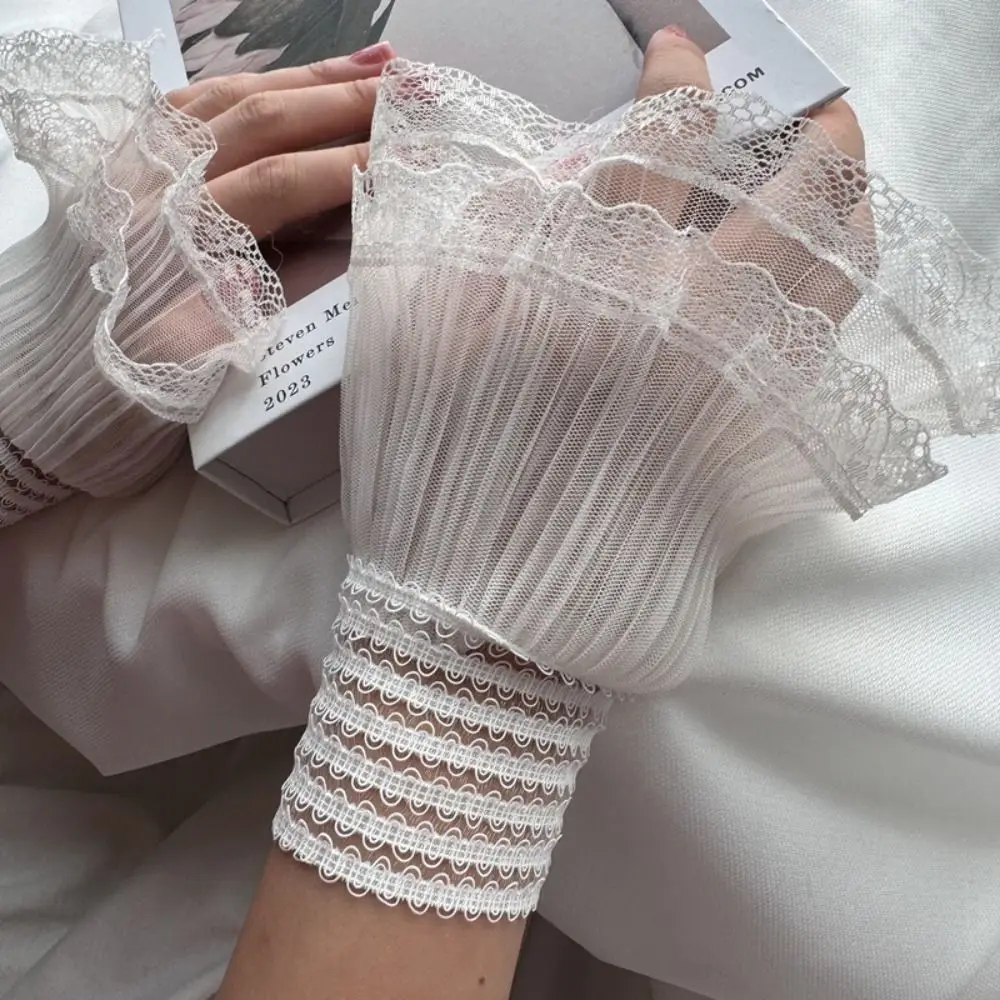 Multilayer Ruffle Lace False Sleeves Wrist Cuff Detachable Super Fairy Elastic Hand Cuffs Sweater Decorative Flared Sleeves