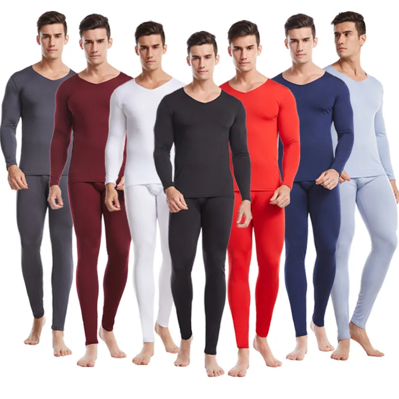 Mens V-neck Thermal Underwear Set  Long Johns Men Autumn Winter Shirt and Pants 2 Piece Set Male Long Underwear Thermal Clothing