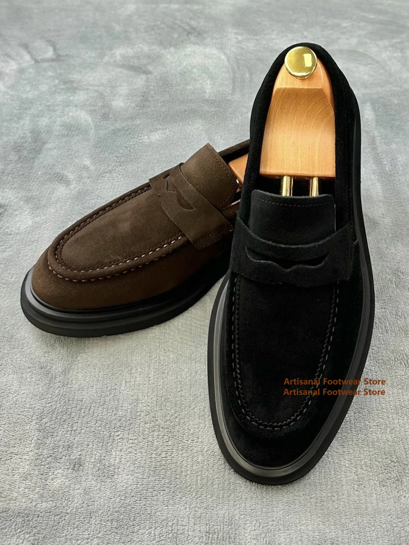

Men's Brown Suede Chunky Platform Loafers Comfortable Slip-On Casual Footwear Dress Shoes Trendy Luxury Handmade Men's Shoes