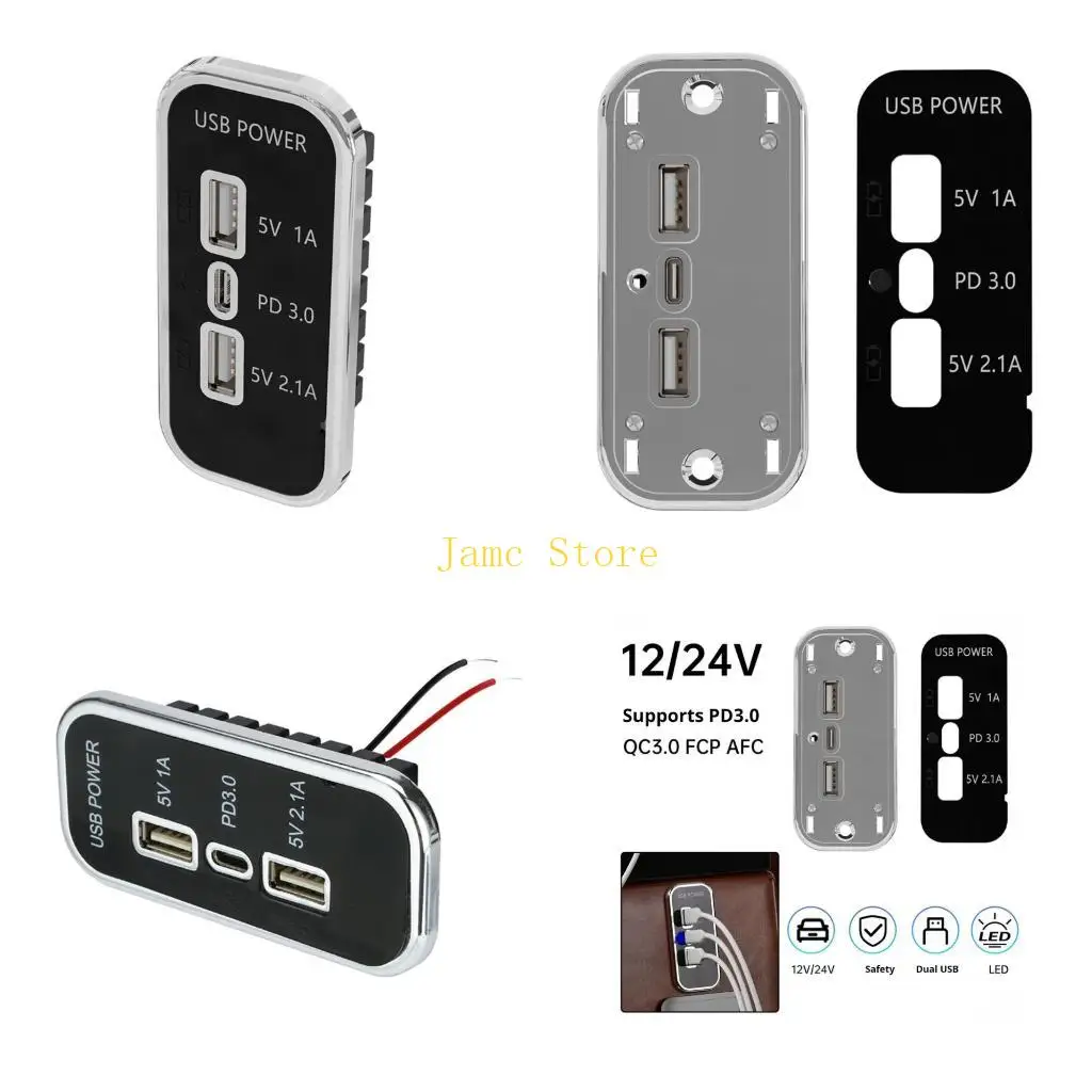 LX0B 35.5W Double USB Car Charging Panel 12V/24V USB Charging Outlet Power Adapters for Motorcycle Truck ATV Boats Accessories