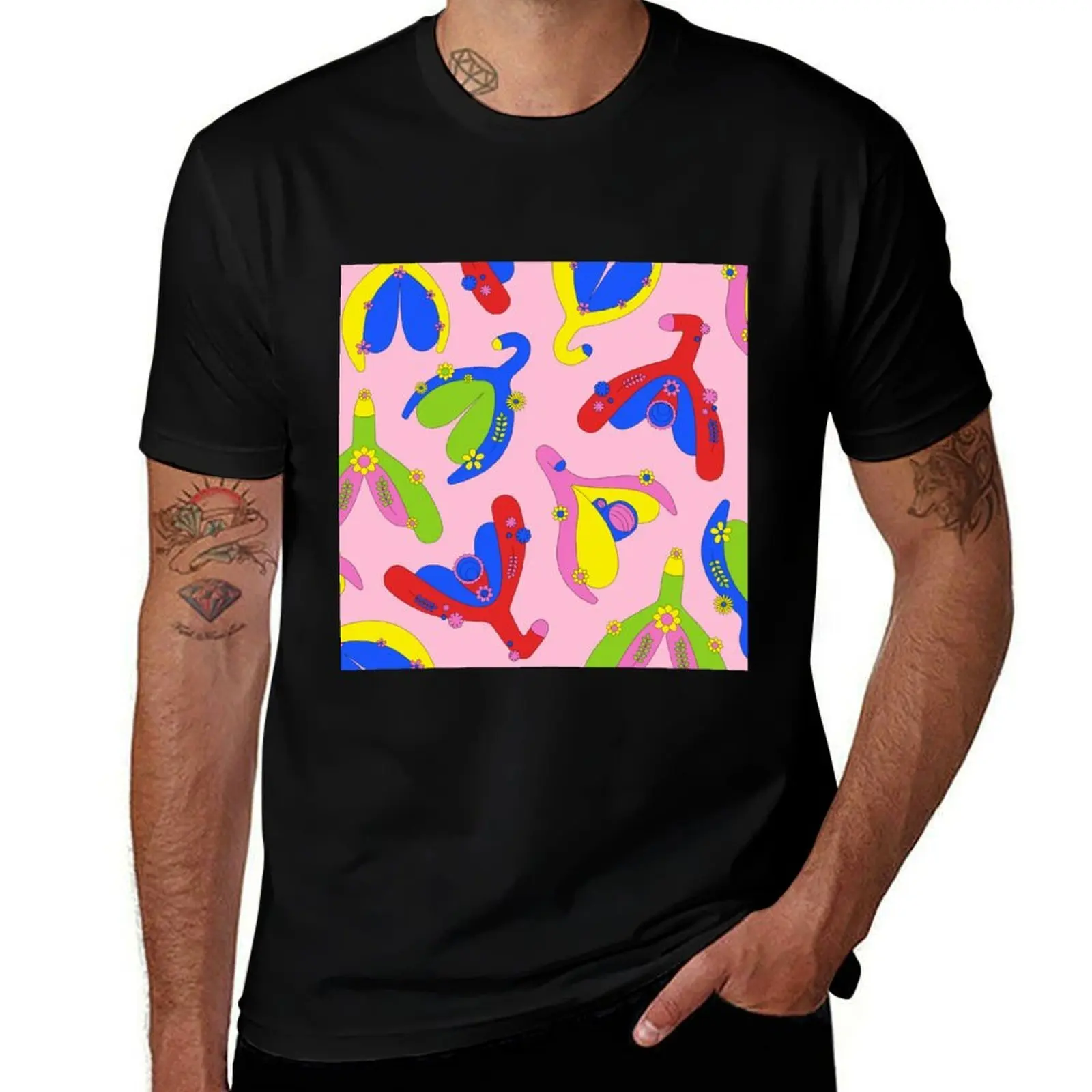 

Colourful Body Positive Clitoris Design on Pink T-Shirt Clothing boys whites blacks oversized t shirt men